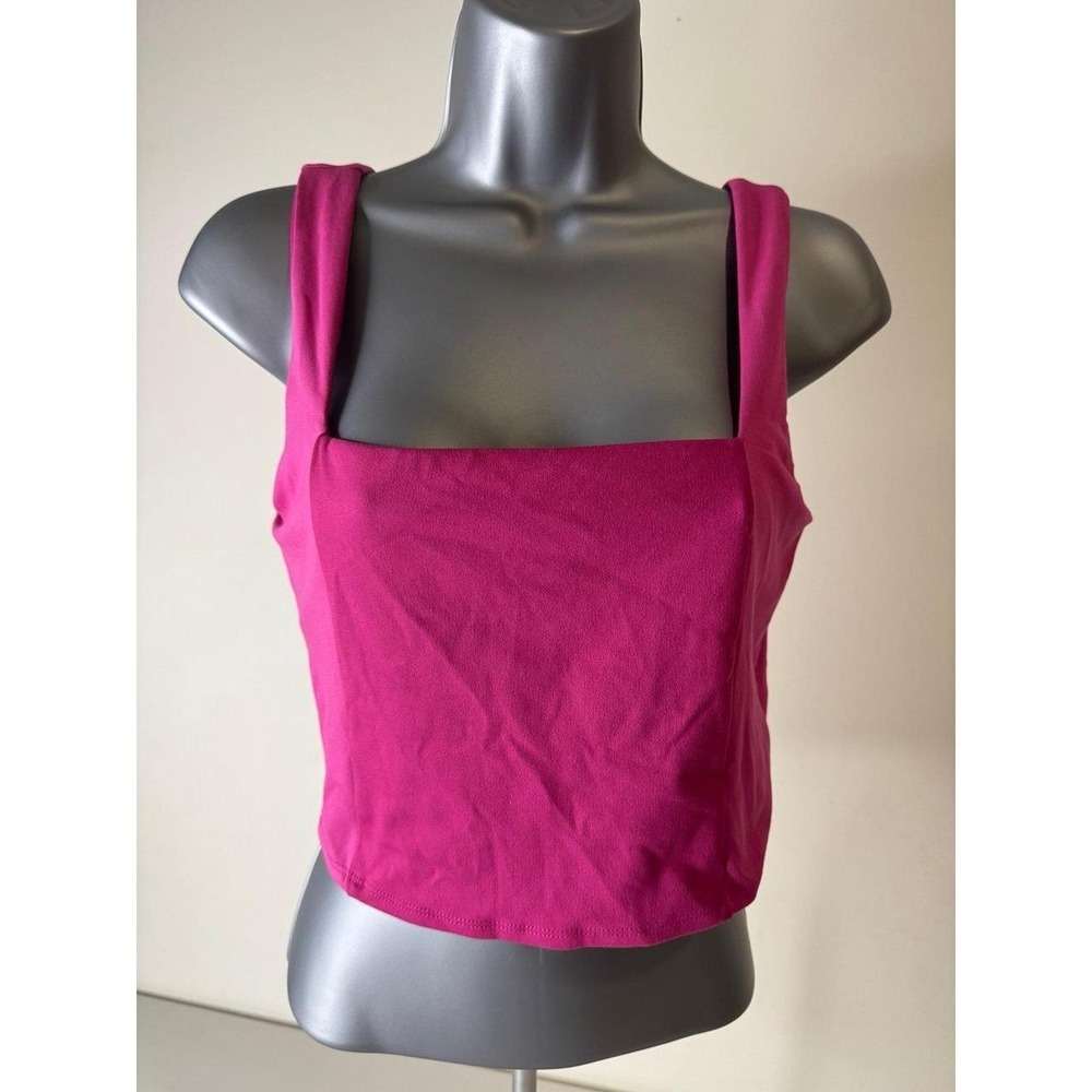 Active Square Neck Crop Top Tank in Hot Pink